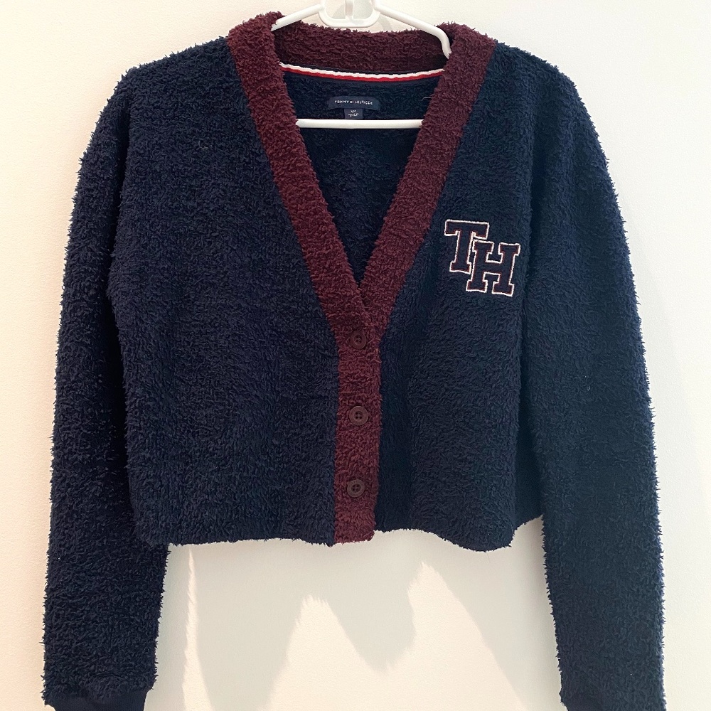 UO x Tommy Hilfiger Cropped Navy & Maroon Sweater